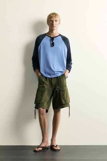 CAMISETA COLOR BLOCK ALGODÓN - LINO - Azul / Índigo de Zara - Imagen 0