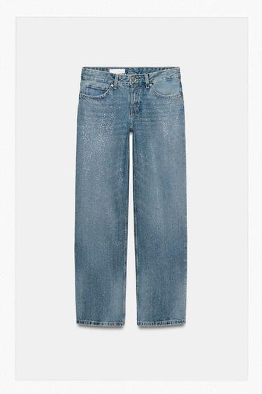 TRF LOW-RISE STRAIGHT JEANS WITH RHINESTONES - Navy blue by Zara