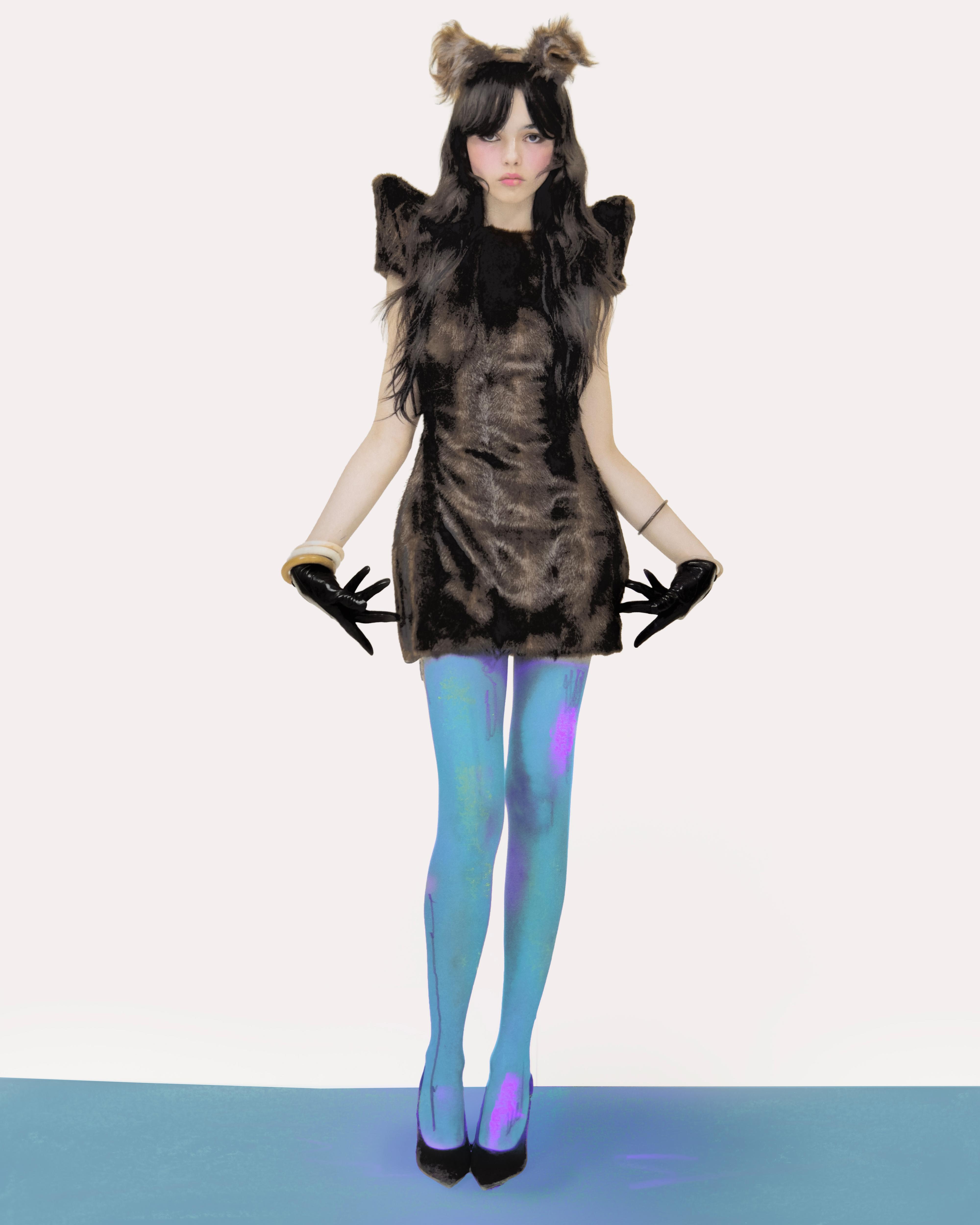 Cats Faux Fur Effect Mini Dress With Padded Shoulders by Zara