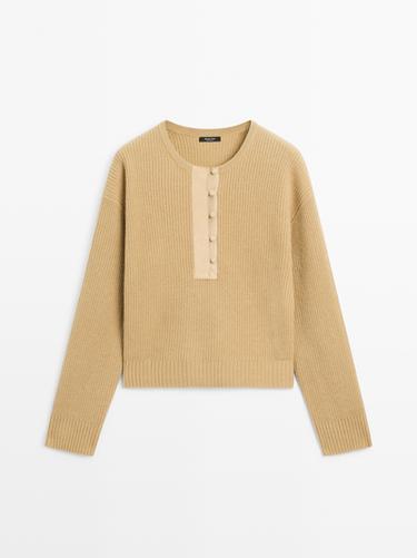 Pull en maille de laine mélangée - Moutarde de Zara