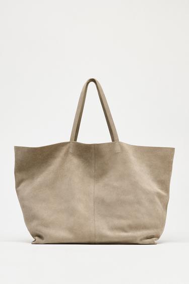Zara SUEDE MAXI TOTE - Ecru
