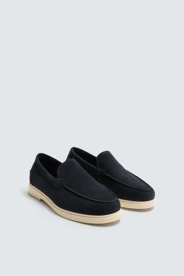 MOCASSINS EN CUIR CASUAL - Bleu de Zara