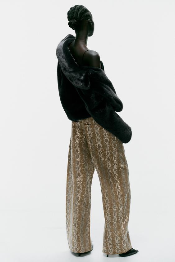 JEANS BAGGY FIT TAILLE MI-HAUTE À IMPRIMÉ ANIMAL ET BRILLANTS TRF - Kaki clair de Zara - Image 5