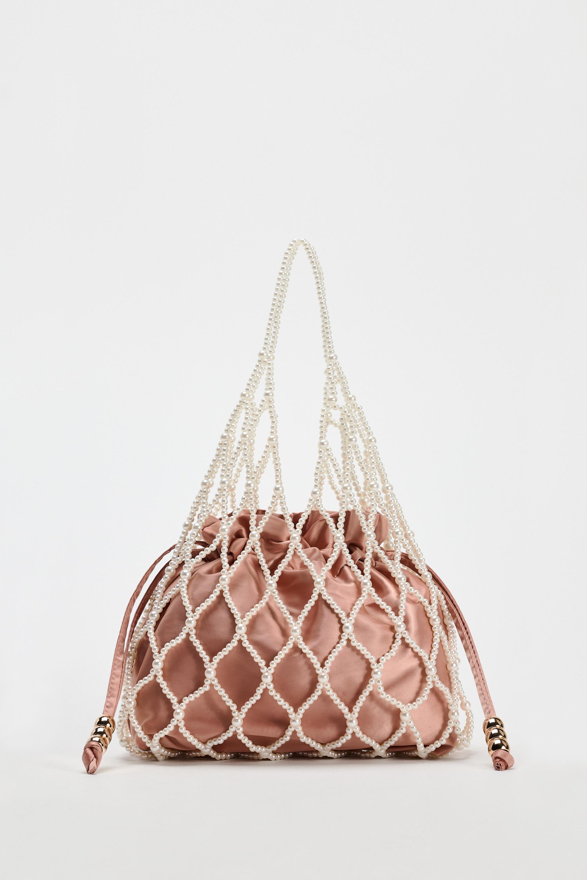 FAUX PEARL BEAD BUCKET BAG