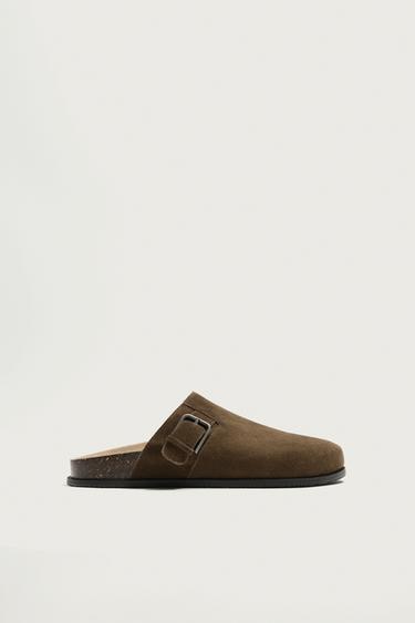 BUCKLED LEATHER CLOGS - Brown by Zara
