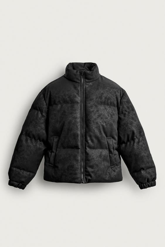 WASHED LEATHER EFFECT PADDED JACKET - Black by Zara - Image 0
