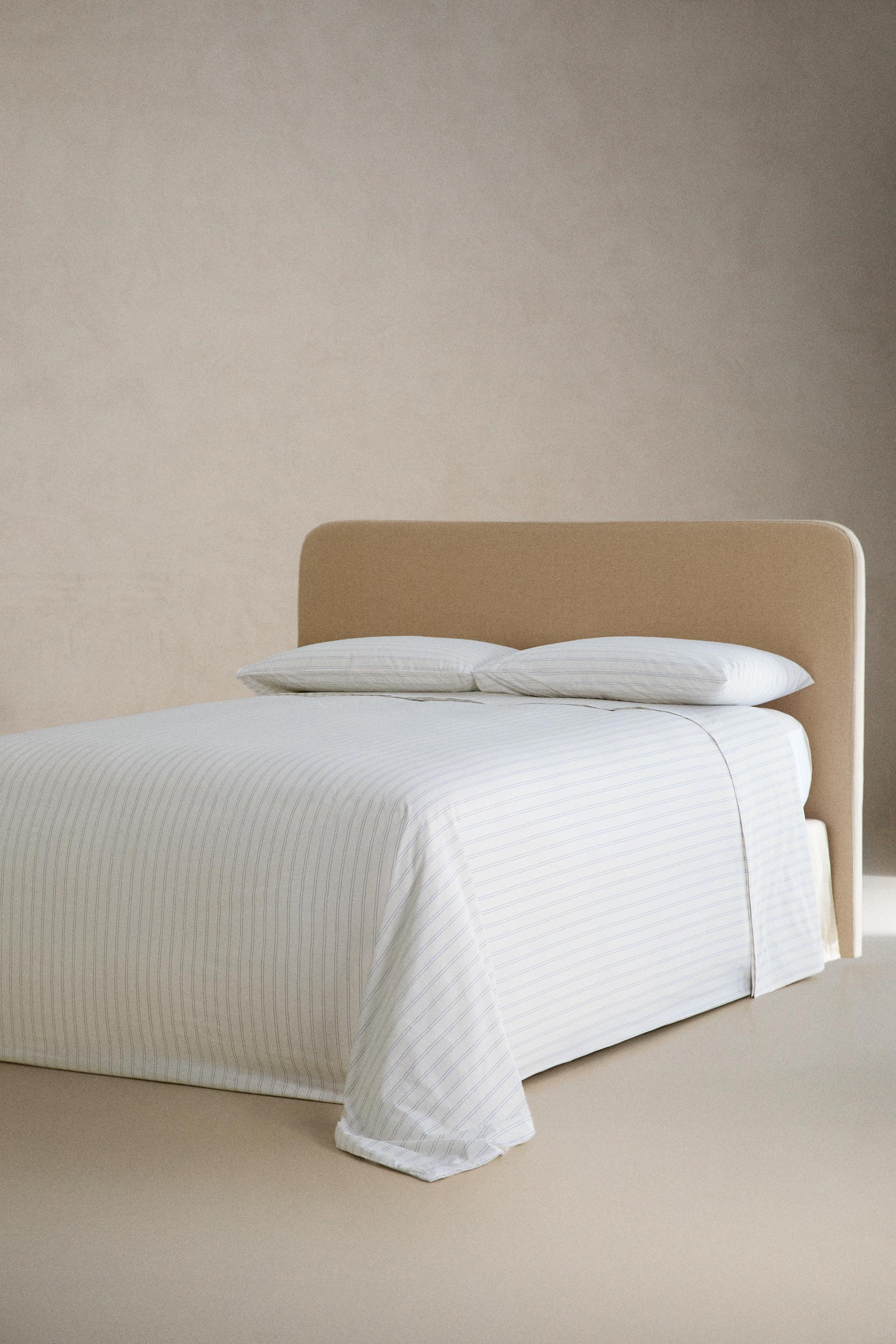 COTTON DUVET COVER WITH DOUBLE STRIPES — Oyster-white