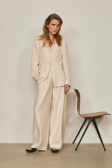 Zara Flowing blazer with lapel detail - LIMITED EDITION - Ecru - Image 0