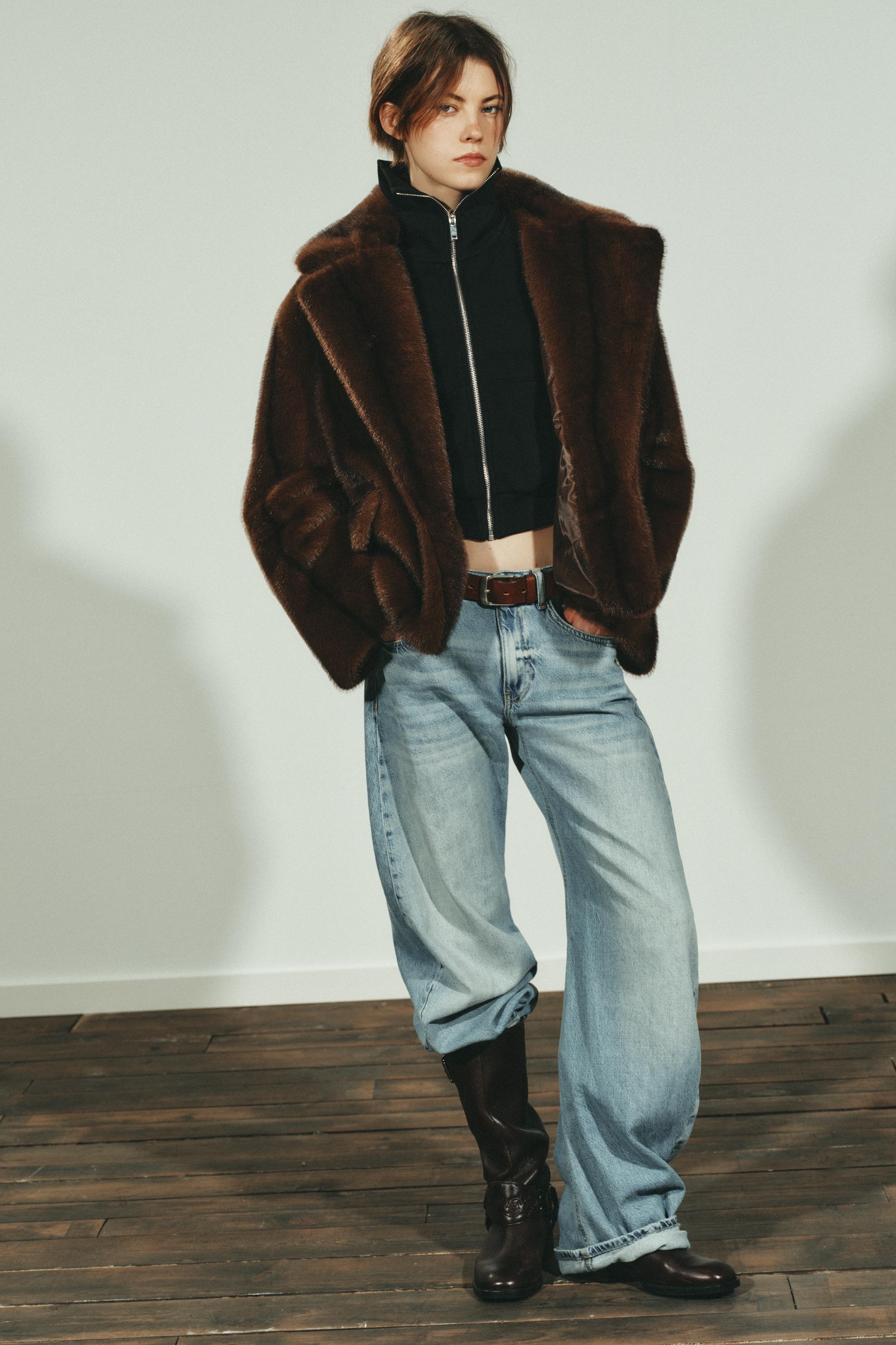 SHORT FAUX FUR COAT - Dark brown | ZARA United States