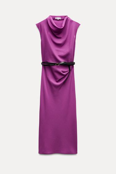 VESTIDO MIDI CINTURÓN ZW COLLECTION - Fucsia de Zara