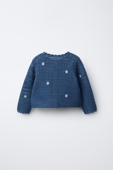 CUTWORK KNIT CARDIGAN WITH FLORAL EMBROIDERY - Blue by Zara - Image 1