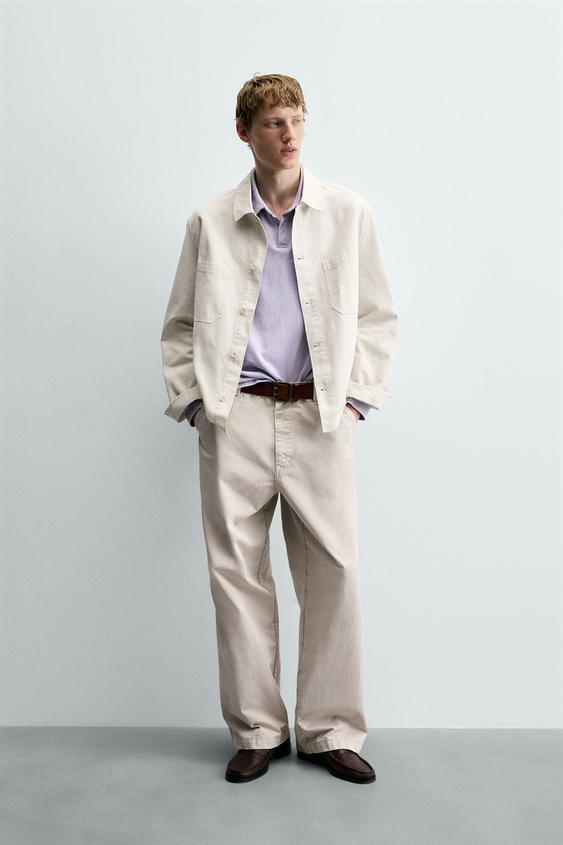 Zara 復古水洗直筒休閒長褲 - 淺米色 - 圖片 0