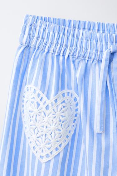 STRIPED TROUSERS WITH CROCHET HEARTS - Blue by Zara
