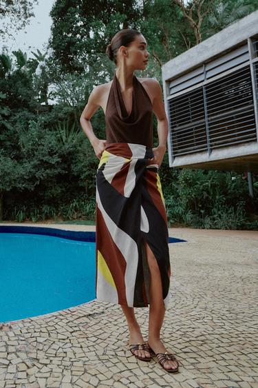 FALDA MIDI PAREO ESTAMPADA - Multicolor de Zara