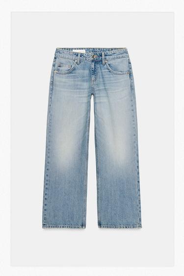 Zara TRF LOW RISE CROPPED WIDE LEG JEANS - Light blue