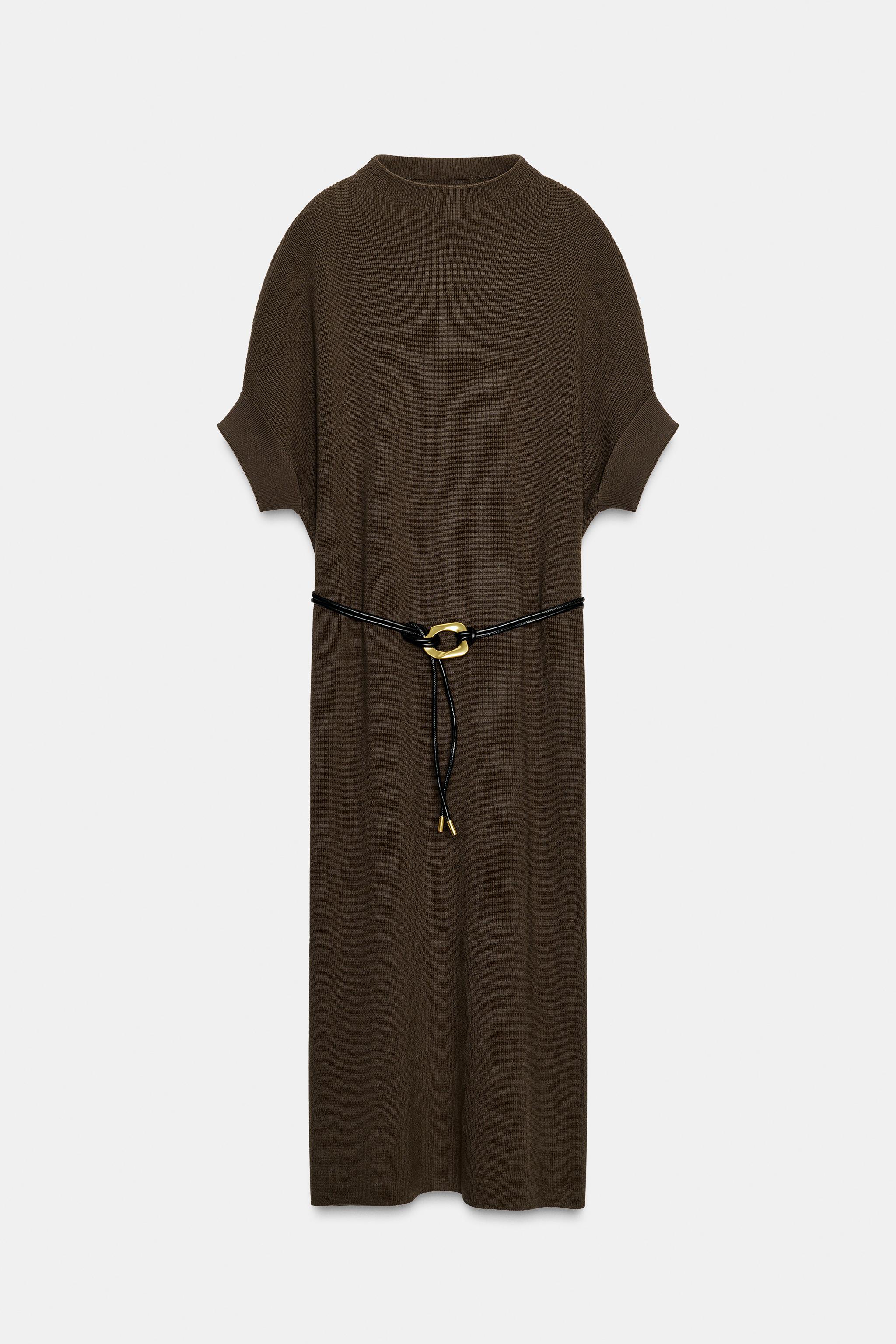 KNIT BELTED DRESS - Mink | ZARA United States KNIT BELTED DRESS - Mink | ZARA United States