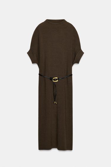 VESTIDO PUNTO CINTURÓN - Visón de Zara