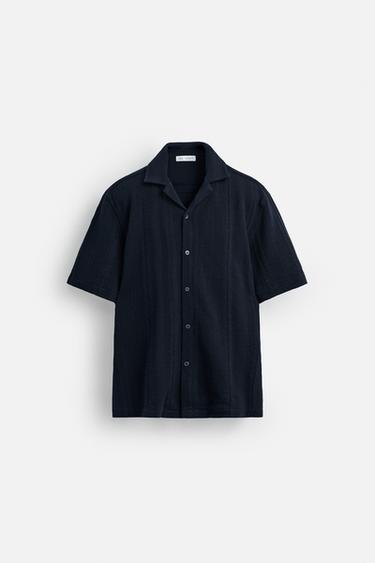 CAMISA JACQUARD RAYAS - Marino de Zara