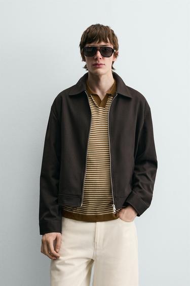Zara REGULAR FIT ZIP-UP OVERSHIRT - Brown
