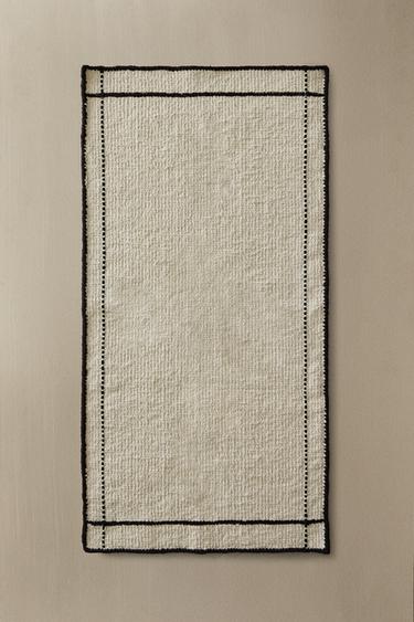 BATH MAT WITH TOPSTITCHED BORDER - Ecru / Black by Zara