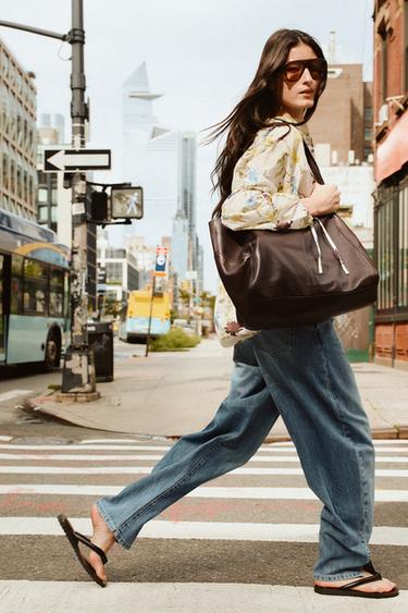 Zara MAXI LEATHER SHOPPER - Chocolate