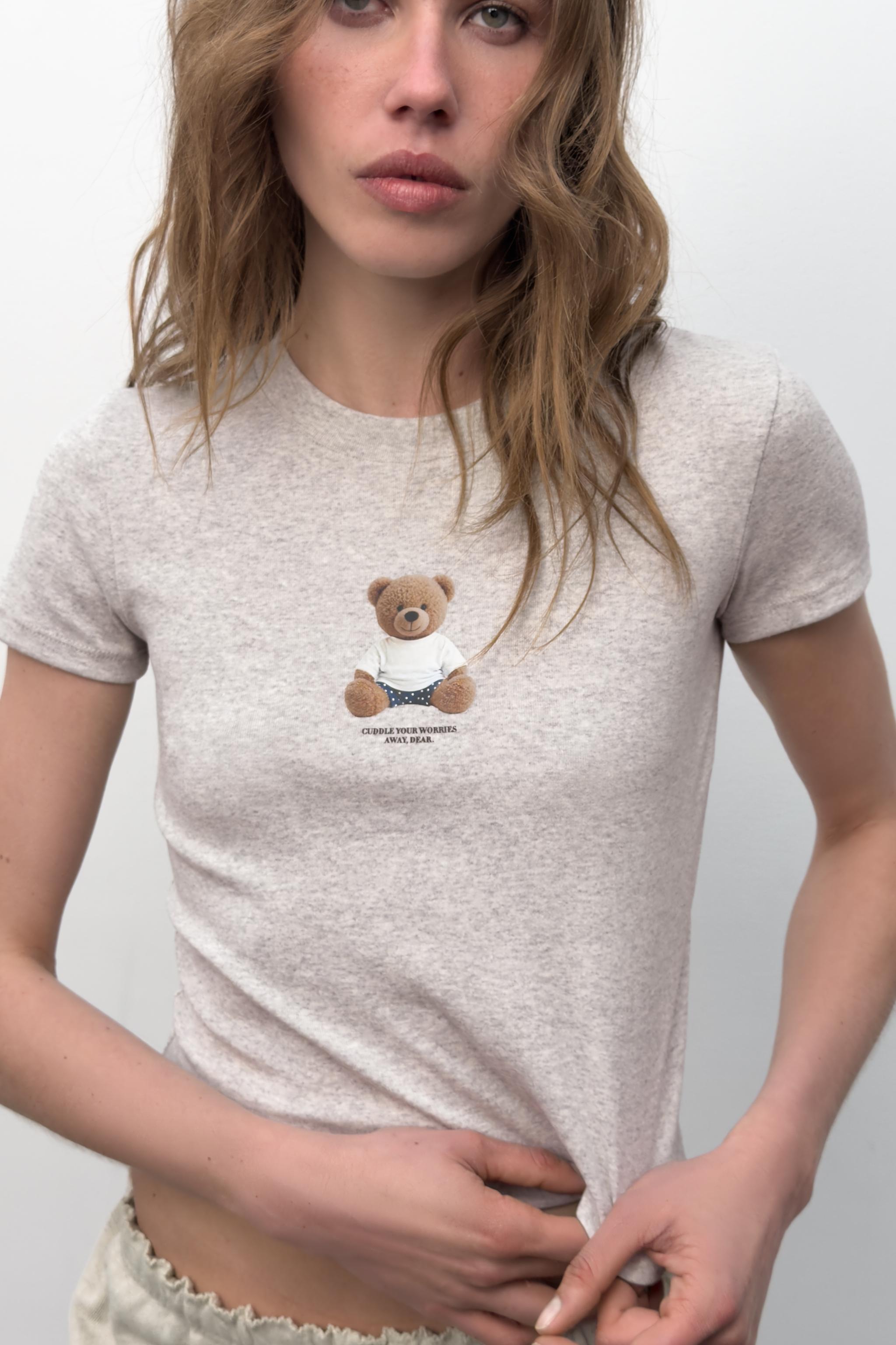 AYI BASKILI KISA KOLLU T-SHIRT - Görsel 3