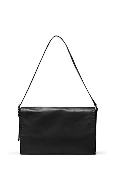 Sac bandoulière en cuir nappa à surpiqûres - Noir de Zara