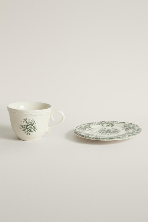 TASSE À THÉ ET SOUCOUPE FLEURIE - Vert olive de Zara - Image 2