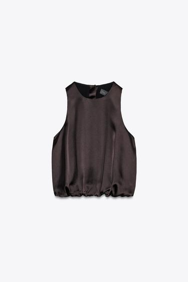TOP GLOBO SATINADO - Marrón oscuro de Zara