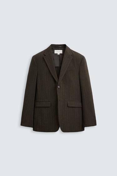 STRIPED TEXTURED BLAZER - Brown / Green by Zara