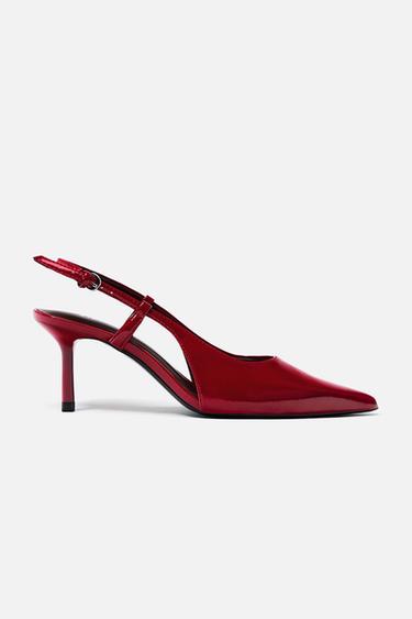 MULE DE SALTO COM EFEITO ENVERNIZADO - Vermelho da Zara