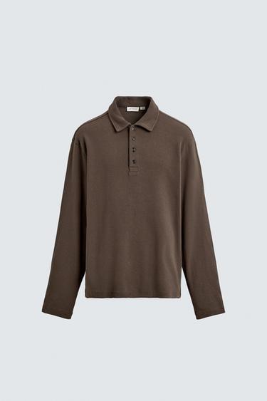 BRUSHED TEXTURED POLO SHIRT - Brown by Zara