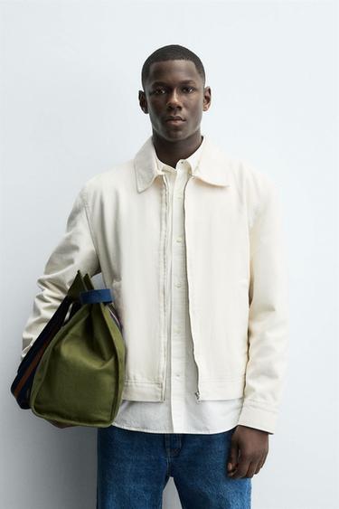 Zara 拉鍊紋理襯衫式外套 - 裸色