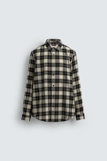 CAMISA CUADROS CON LANA - Verde / Crudo de Zara