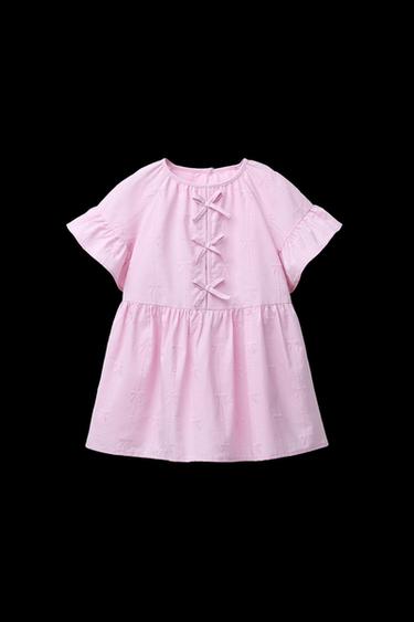 POPELINEKLEID MIT SCHLEIFEN UND STICKEREI - Rosa / Lila von Zara