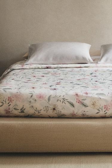FLORAL PRINT SATEEN DUVET COVER - Oyster-white by Zara