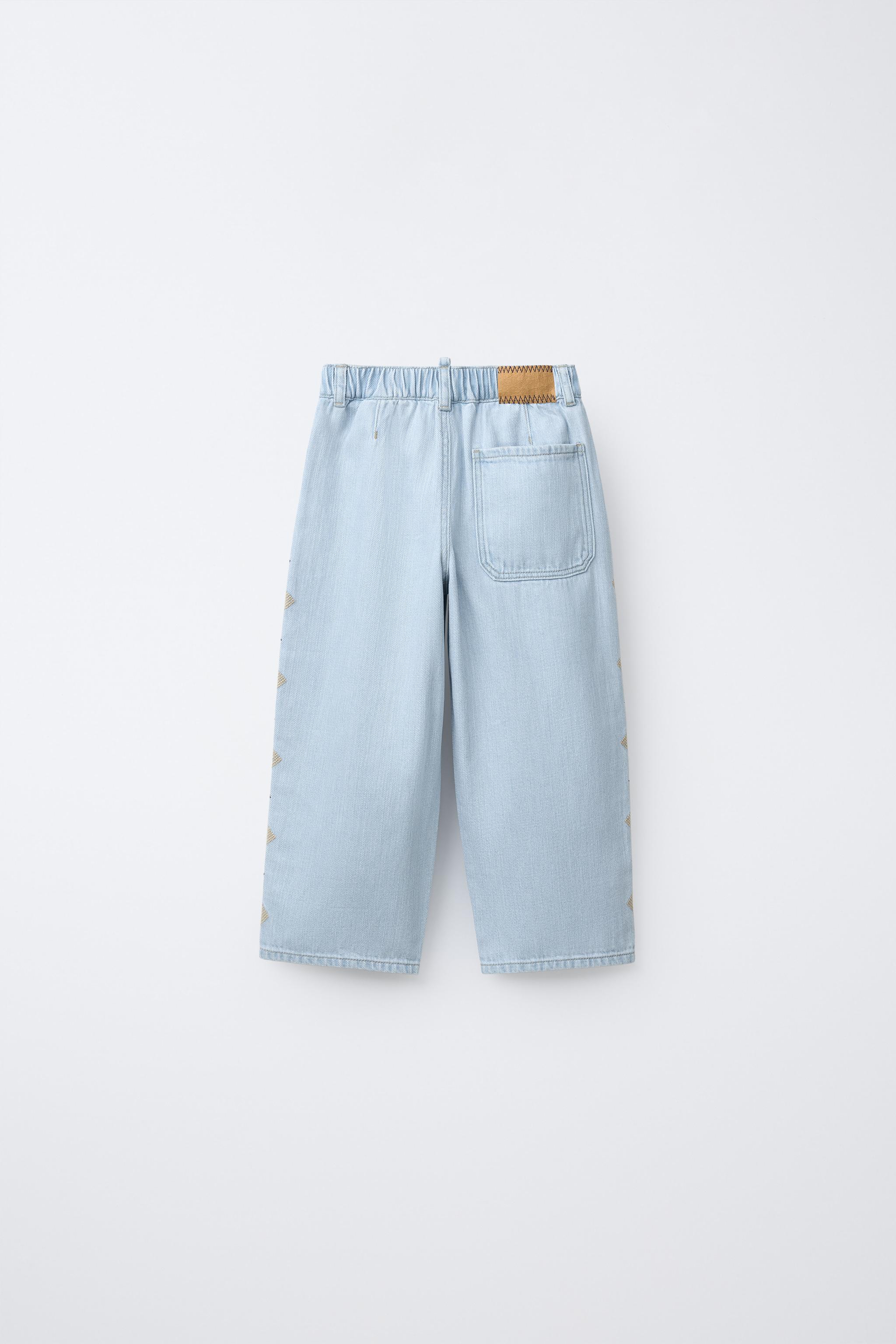JEAN WIDE LEG À FORMES BRODÉES