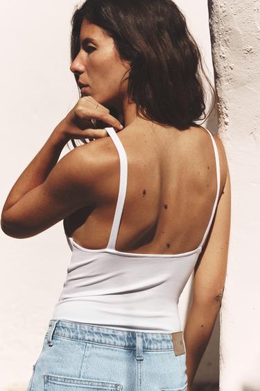 V-NECK BODYSUIT - White by Zara - Image 2