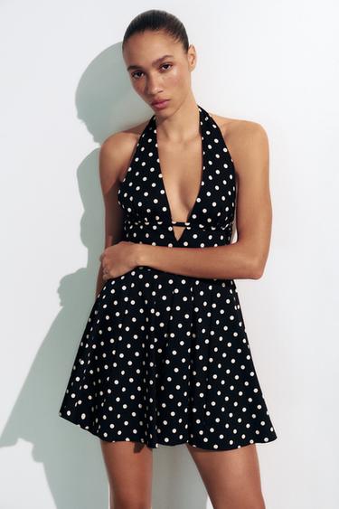 HALTER DRESS WITH DOTS CAPE SKIRT - Black / White by Zara