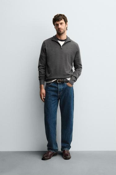 100% WOOL QUARTER-ZIP SWEATER - Grey marl by Zara