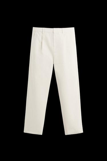 STRAIGHT-LEG PLEATED TROUSERS - Stone by Zara - Image 0