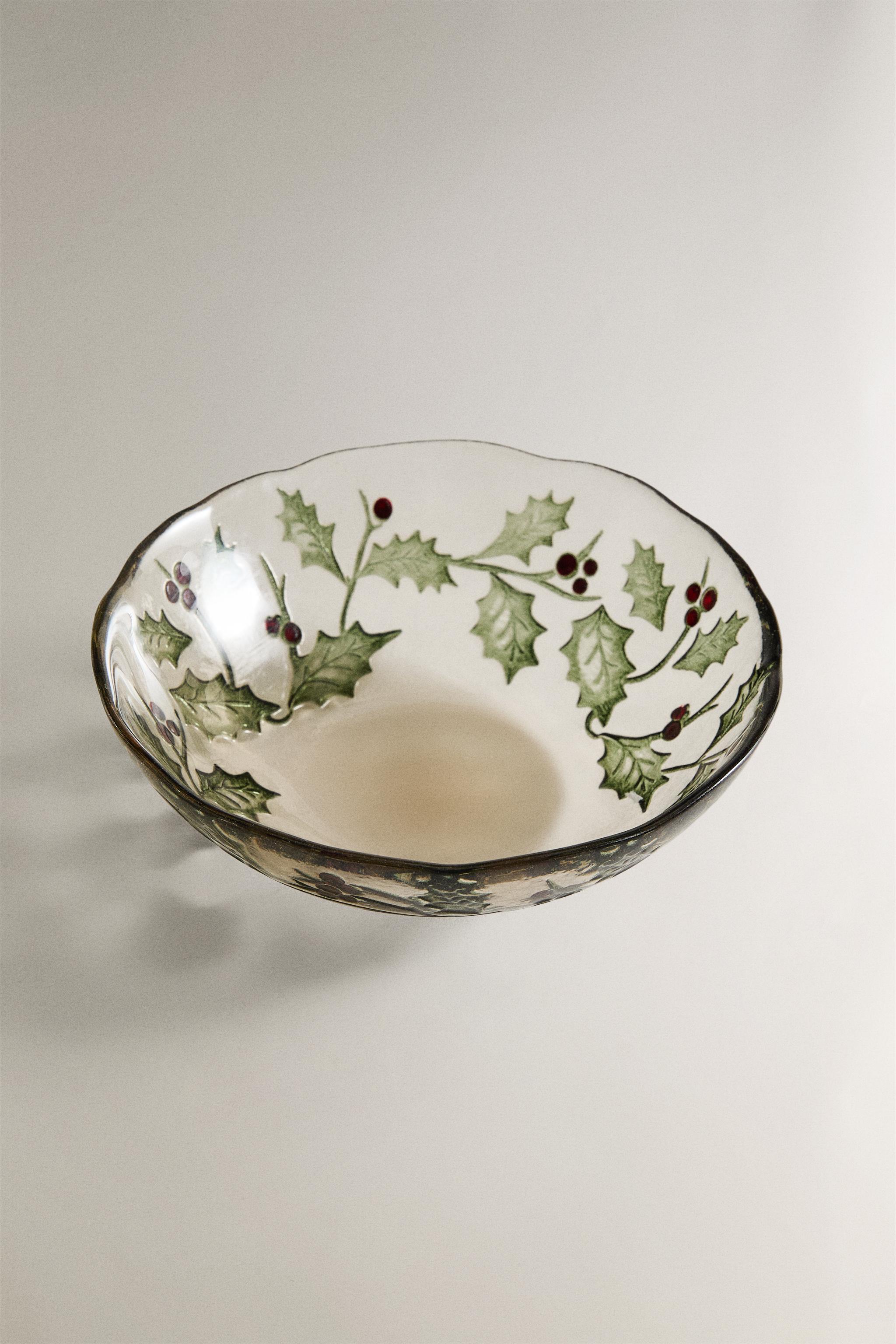 CHRISTMAS HOLLY LEAF GLASS BOWL