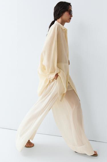 Zara 100% linen short shirt dress - Light yellow