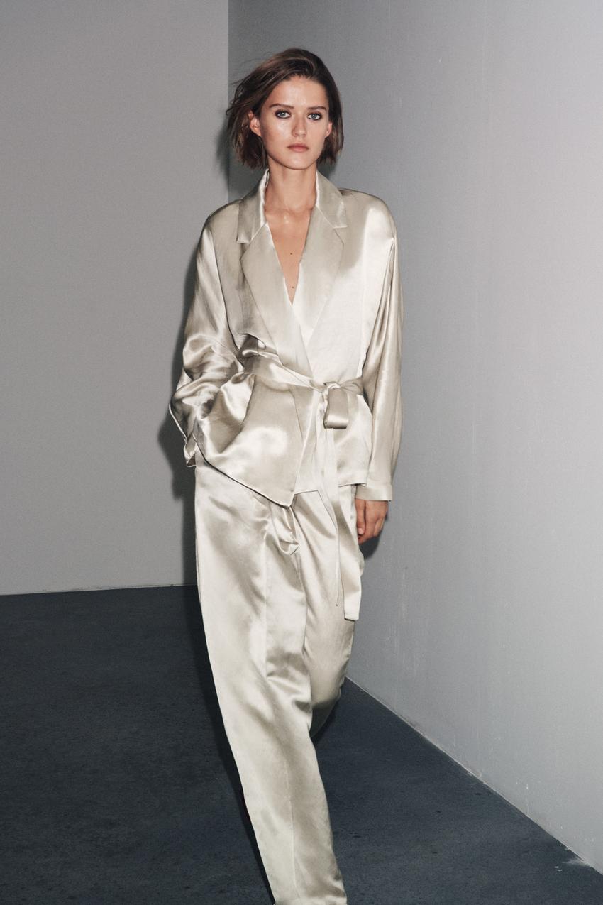 SATIN EFFECT BLAZER WITH BELT ZW COLLECTION LIMITED EDITION