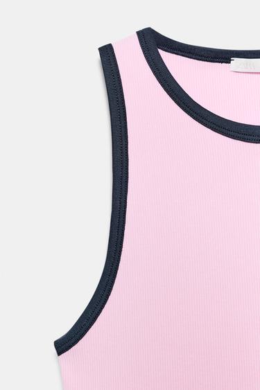 TOP À LISERÉS EN CONTRASTE ZA - Rose / Blanc de Zara - Image 7