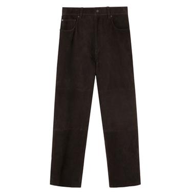 Zara STRAIGHT FIT SUEDE LEATHER PANTS - Dark brown
