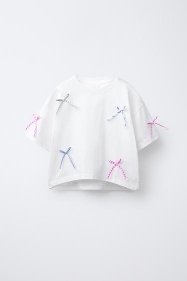 T-SHIRT WITH BOWS - White by Zara