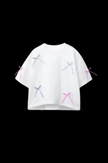 T-SHIRT MIT SCHLEIFEN - Weiß von Zara