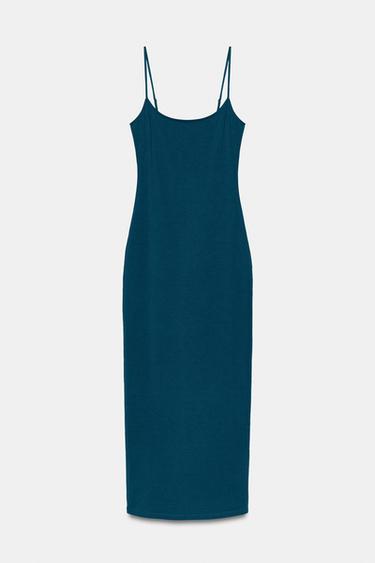ROBE MI-LONGUE À BRETELLES - Bleu canard de Zara - Image 5