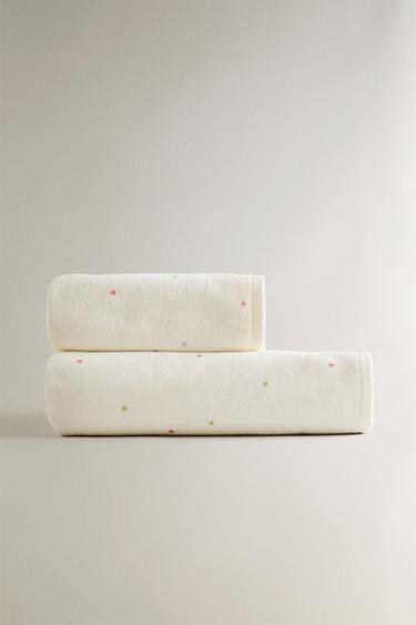 KIDS' VELOUR POLKA DOT TOWEL - Oyster-white by Zara - Image 1